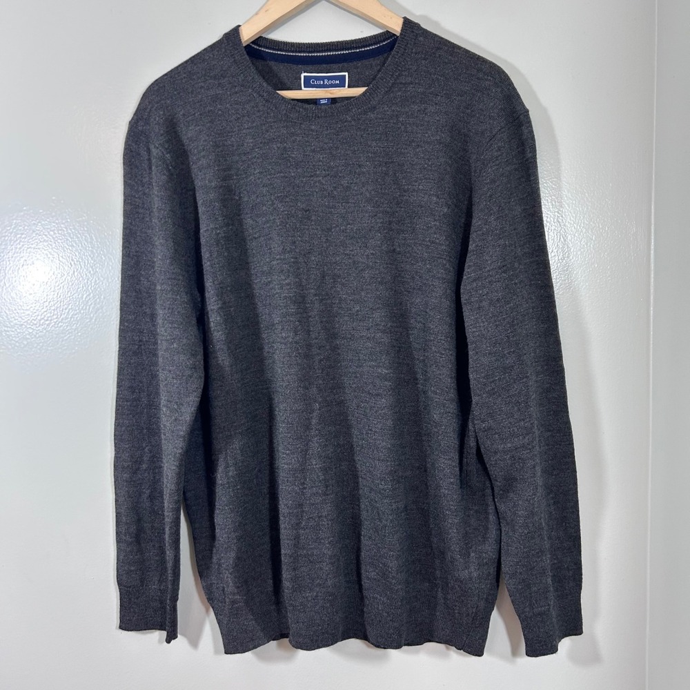 Club Room Mens Merino Wool Blend Crewneck Sweater Charcoal Gray Large